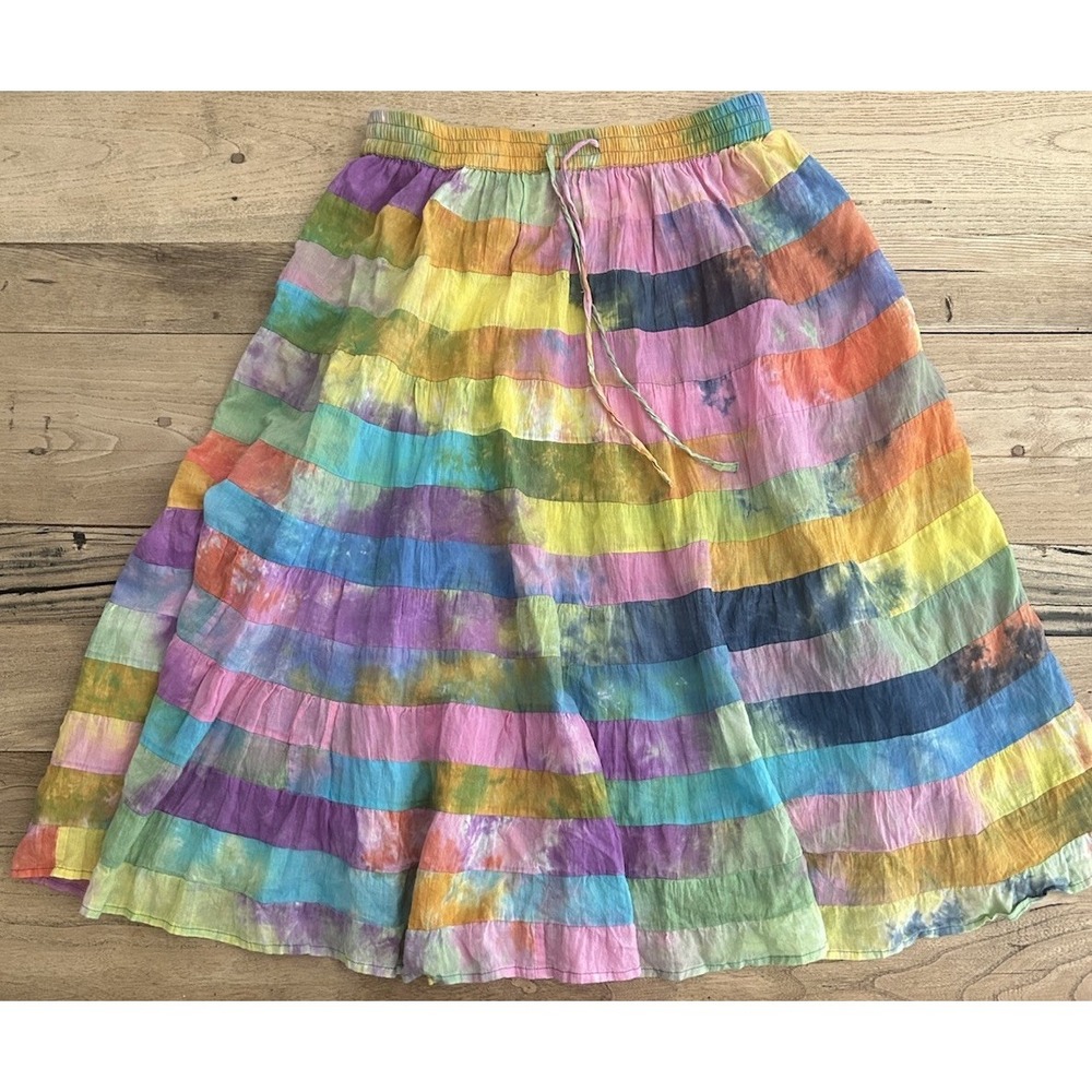 Serengeti Sz Petite Sm Maxi Skirt Pull On Tie Dye Patchwork Festival Boho